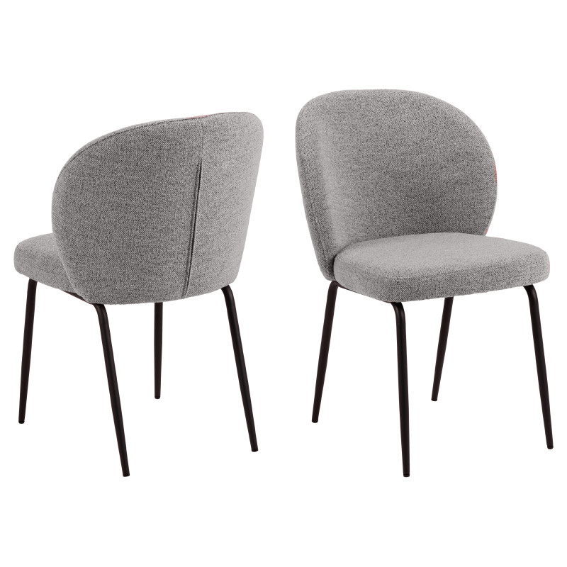Lot 2 Chaises PATRICIA Métal noir mat & Tissu Monza Gris clair