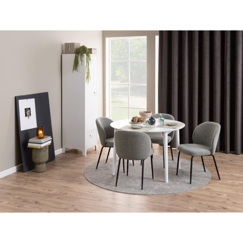 Lot 2 Chaises PATRICIA Métal noir mat & Tissu Monza Gris clair