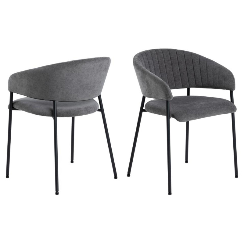 Lot 2 Fauteuils ANN Métal noir mat & Tissu Danny gris foncé
