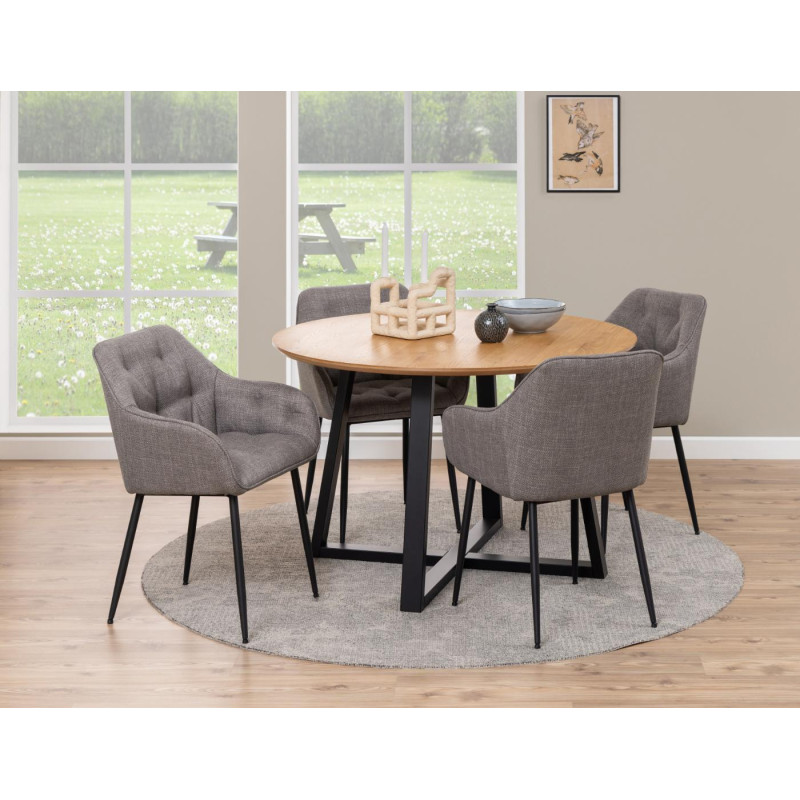 Lot 2 Fauteuils BROOKE Mét. Noir mat & Basel Gris-brun clair