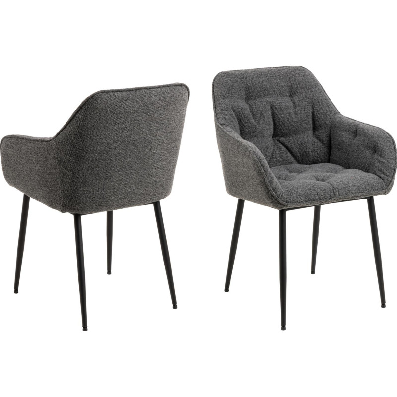 Lot 2 Fauteuils BROOKE Mét. Noir mat & Tissu Monza anthracite