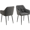 Lot 2 Fauteuils BROOKE Mét. Noir mat & Tissu Monza anthracite