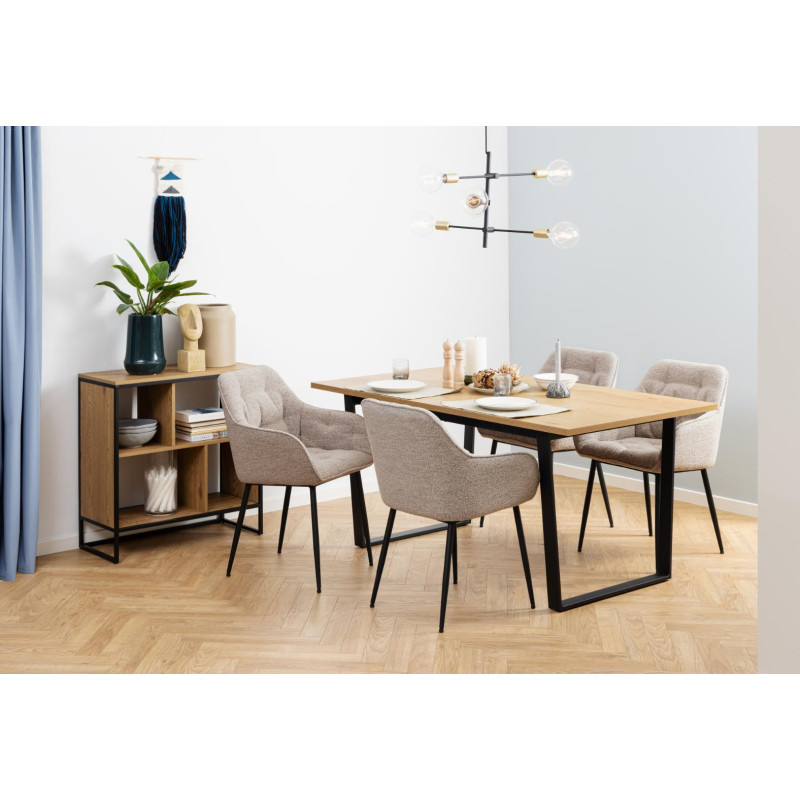 Lot 2 Fauteuils BROOKE Mét. Noir mat & Tissu Monza beige