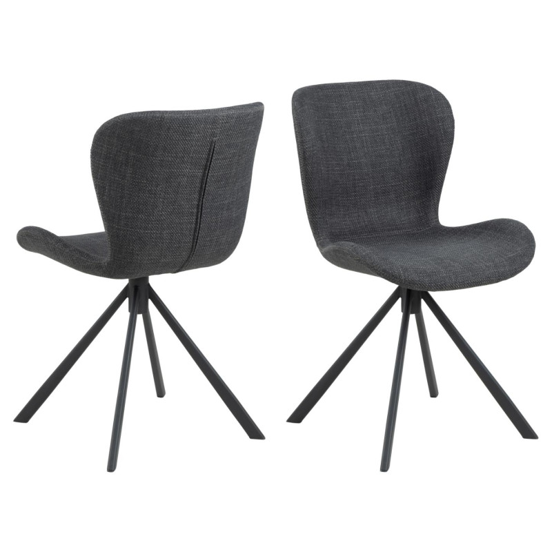 Lot 2 chaises BATILDA Mét. Noir mat & Tissu Basel gris foncé