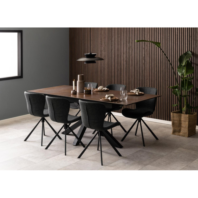 Lot 2 chaises BATILDA Mét. Noir mat & Tissu Basel gris foncé