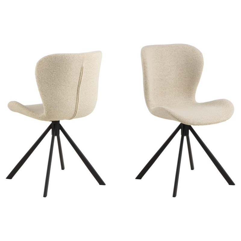 Lot 2 chaises BATILDA Mét. Noir mat & Tissu Monza crème