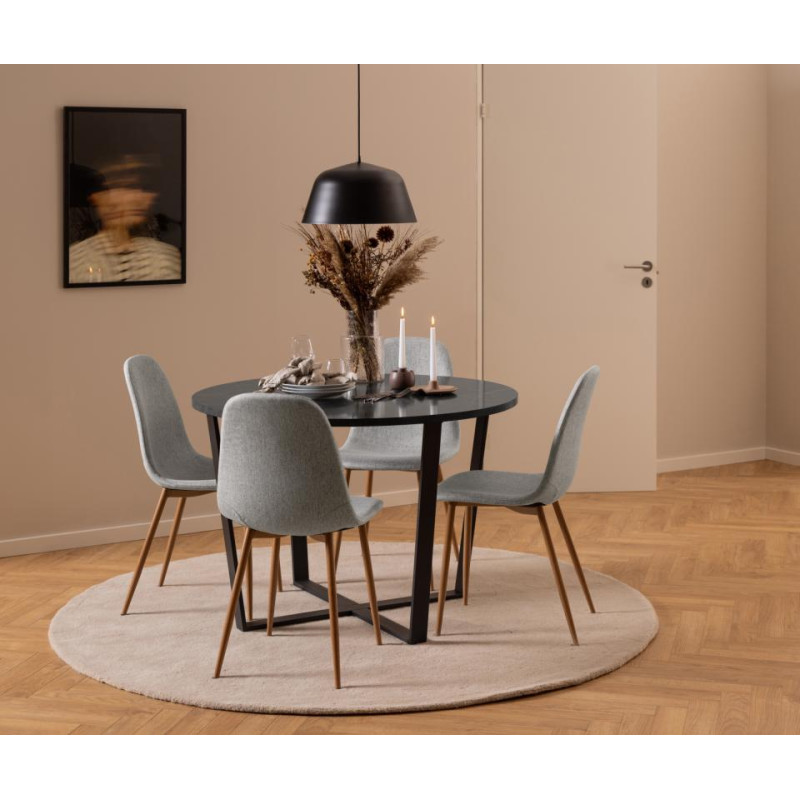 Lot 4 Chaises CELIA Mét. Chêne & Tissu Nesia gris clair