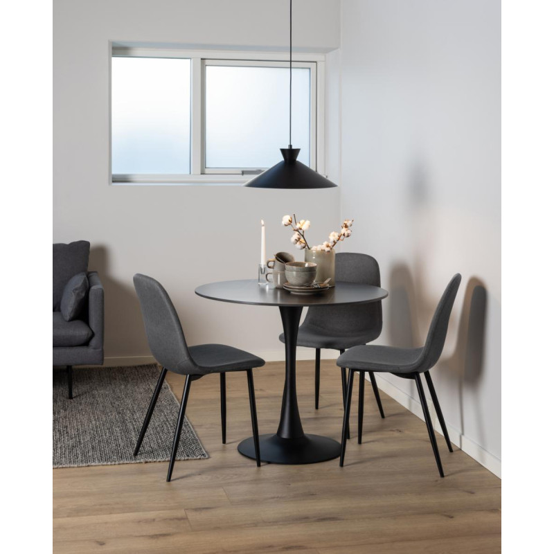 Lot 4 Chaises CELIA Mét. Noir mat & Tissu Nesia gris foncé