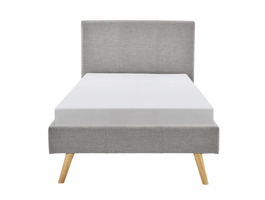 Cadre de lit style scandinave en tissu avec pieds bois - Gris clair - 90 x 190 cm