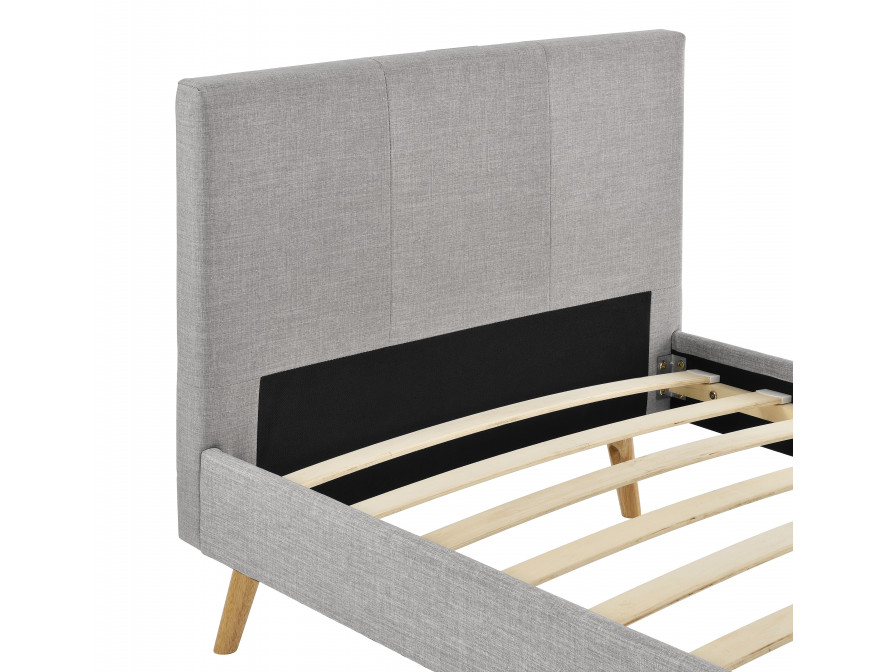 Cadre de lit style scandinave en tissu avec pieds bois - Gris clair - 90 x 190 cm