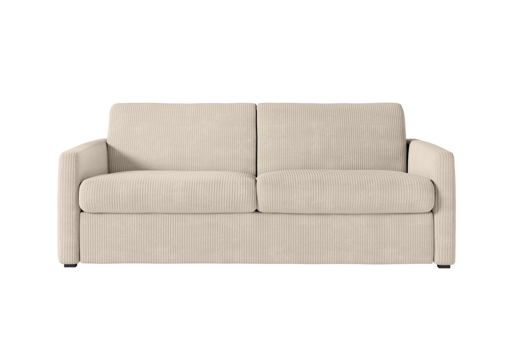Canapé convertible système couchage express 3 places en velours côtelé - Beige - 160 cm