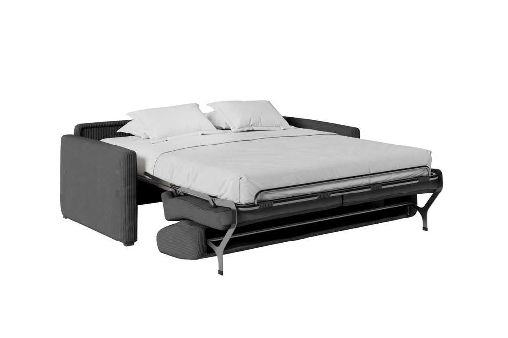 Canapé convertible système couchage express 3 places en velours côtelé - Gris foncé - 160 cm