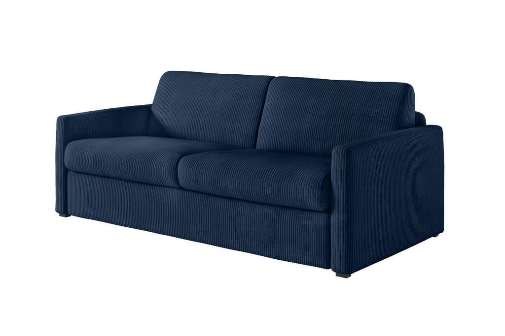 Canapé convertible système couchage express 3 places en velours côtelé - Bleu foncé - 160 cm
