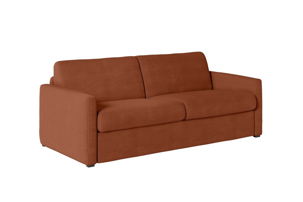 Canapé convertible système couchage express 3 places en velours côtelé - Terracotta - 160 cm