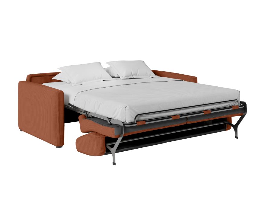 Canapé convertible système couchage express 3 places en velours côtelé - Terracotta - 160 cm