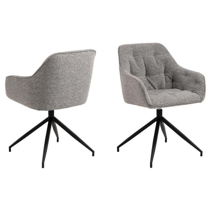Fauteuil BROOKE Mét. Noir mat & Tissu Monza gris