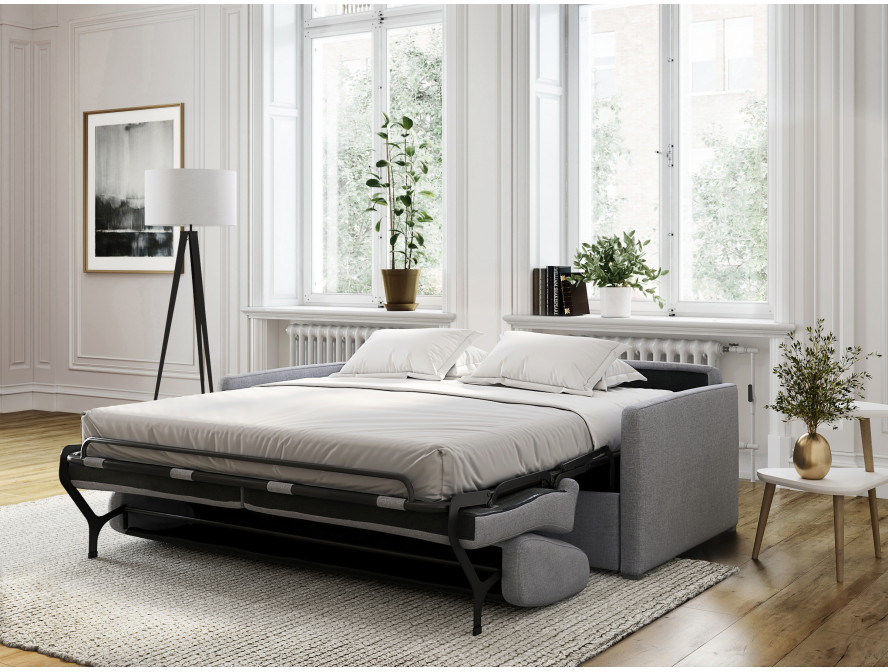 Canapé convertible ALYCE système couchage express 3 places en tissu - Gris clair - 160 cm