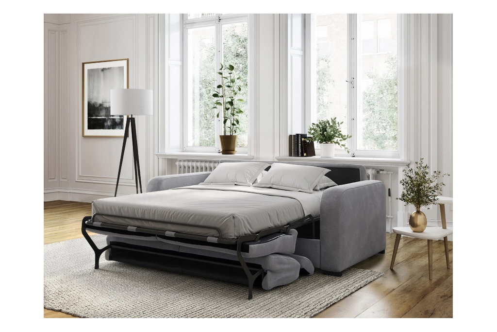 Canapé convertible ALYCE système couchage express 3 places en tissu - Gris clair - 140 cm
