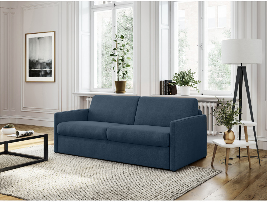 Canapé convertible ALYCE système couchage express 3 places en tissu - Bleu foncé - 140 cm