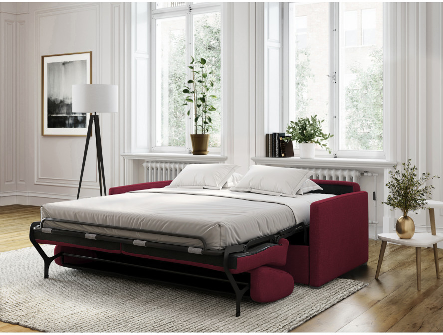Canapé convertible ALYCE système couchage express 3 places en tissu - Bordeaux - 140 cm