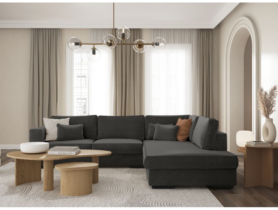 Canapé d'angle XXL BELAGIA 4 places en tissu - Gris foncé - Angle Droit