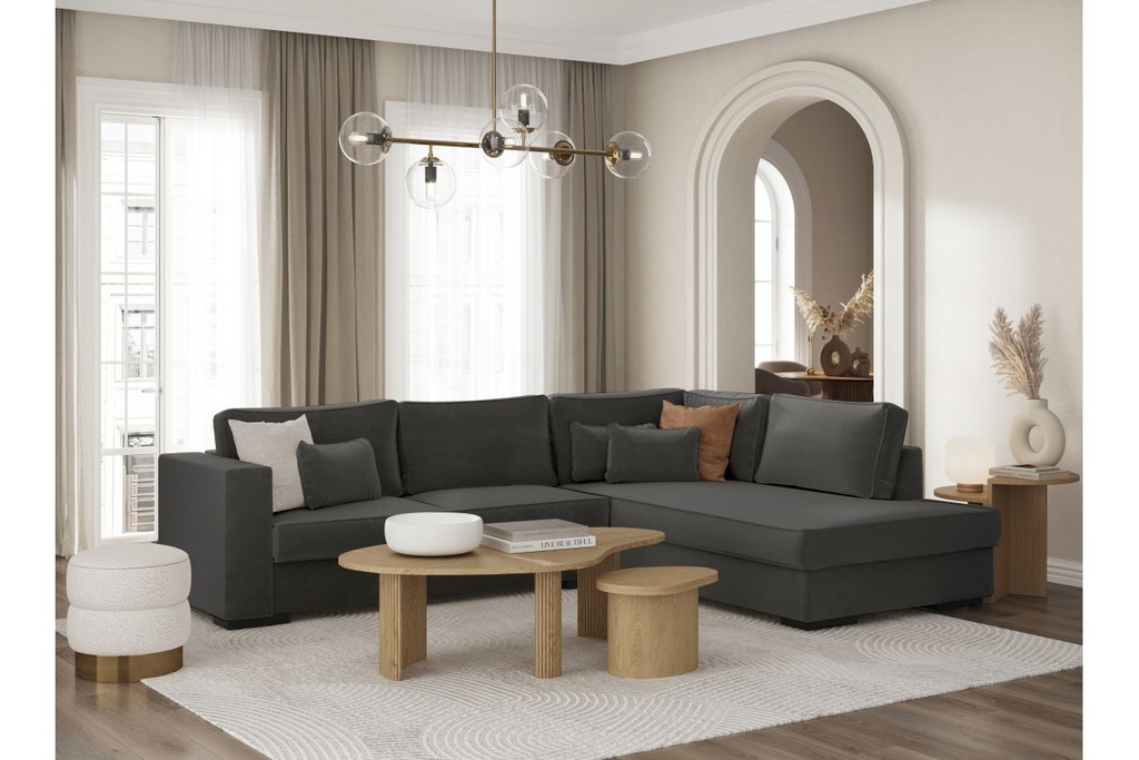 Canapé d'angle XXL BELAGIA 4 places en tissu - Gris foncé - Angle Droit