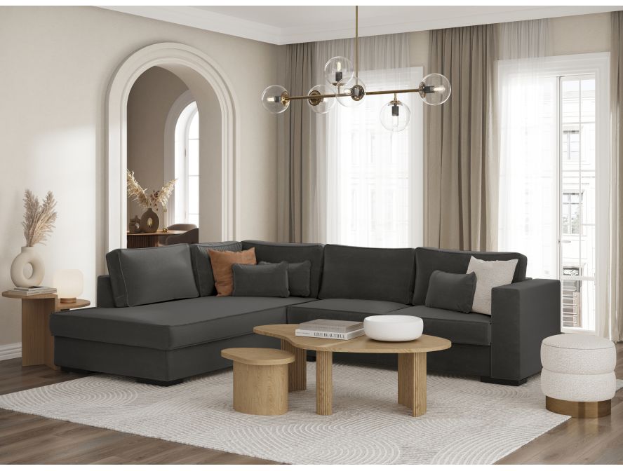 Canapé d'angle XXL BELAGIA  4 places en tissu - Gris foncé - Angle Gauche