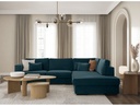 Canapé d'angle XXL BELAGIA  4 places en tissu - Bleu pétrole - Angle Droit