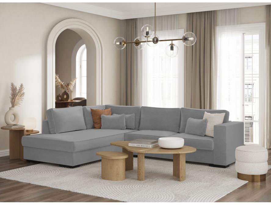 Canapé d'angle XXL BELAGIA 4 places en tissu - Gris clair - Angle Gauche