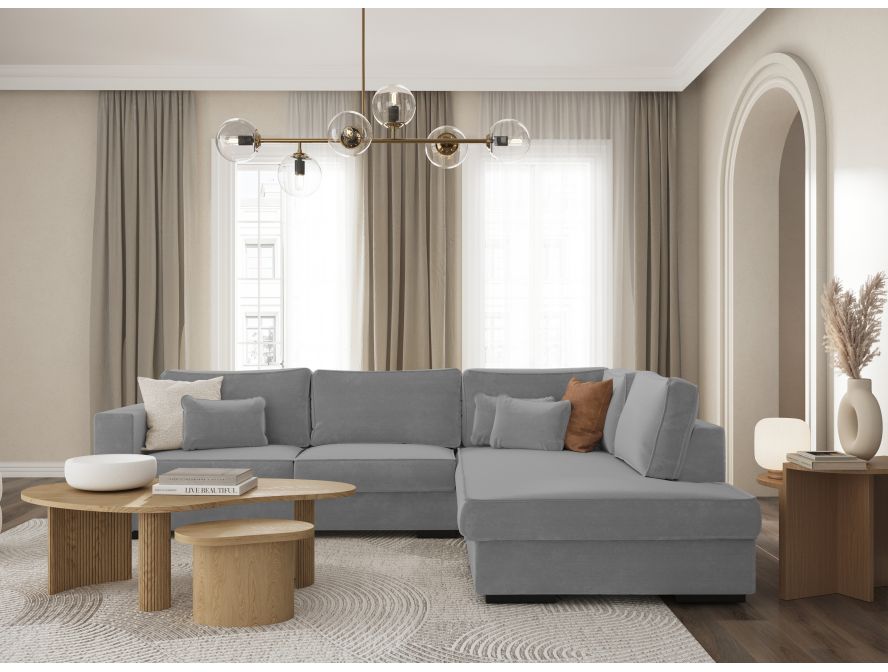 Canapé d'angle XXL BELAGIA 4 places en tissu - Gris clair - Angle Droit