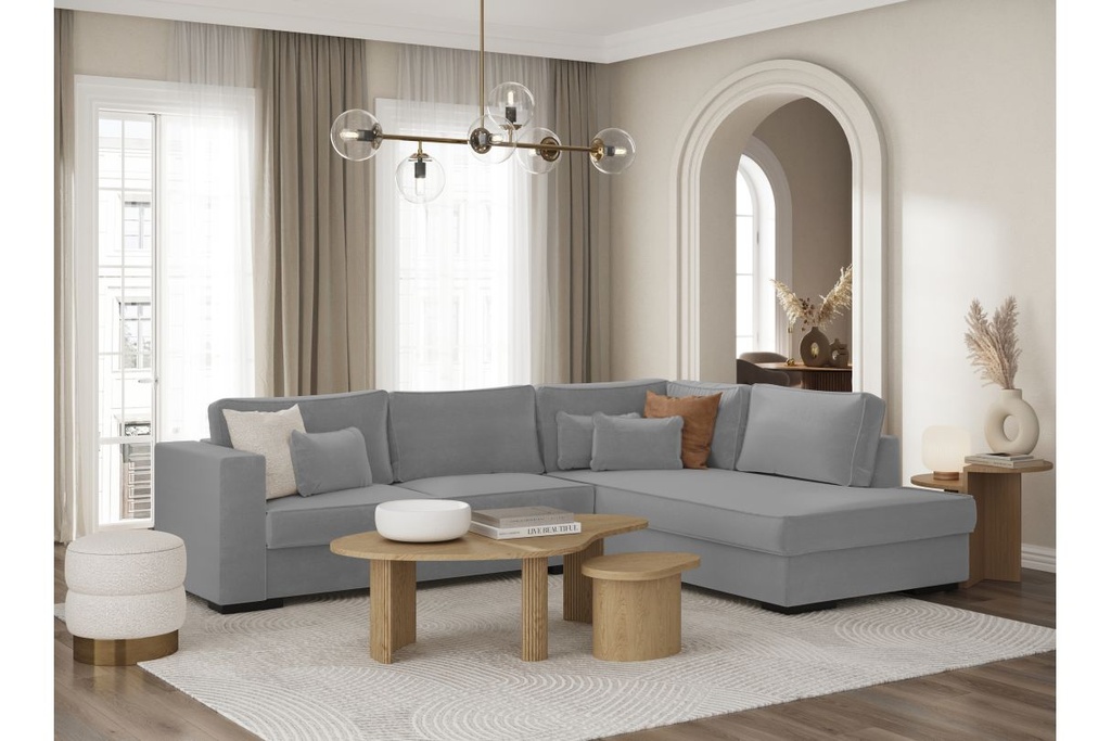 Canapé d'angle XXL BELAGIA 4 places en tissu - Gris clair - Angle Droit