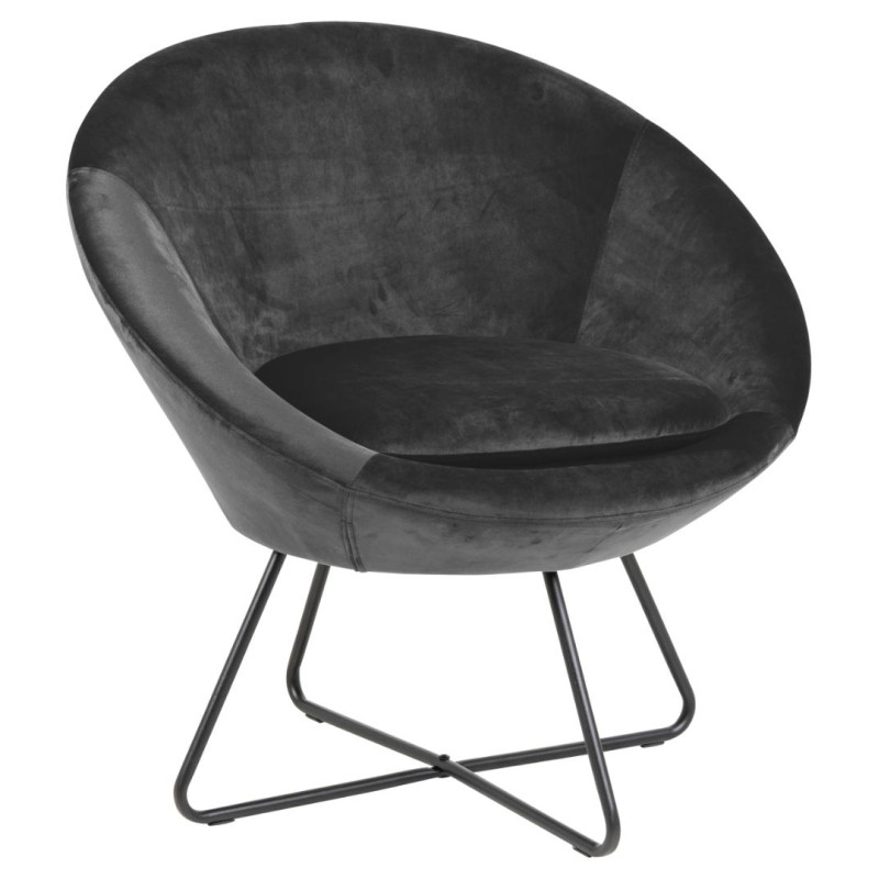 Fauteuil CENTER Mét. Noir mat & Tissu Vic gris foncé