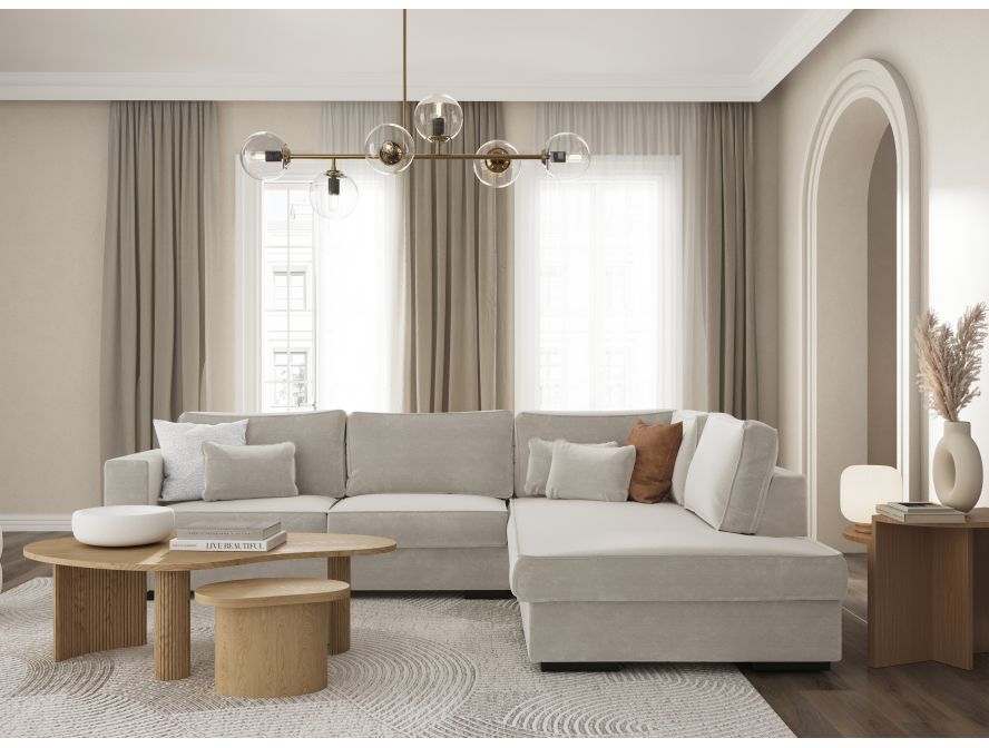 Canapé d'angle XXL BELAGIA  4 places en tissu - Beige - Angle Droit