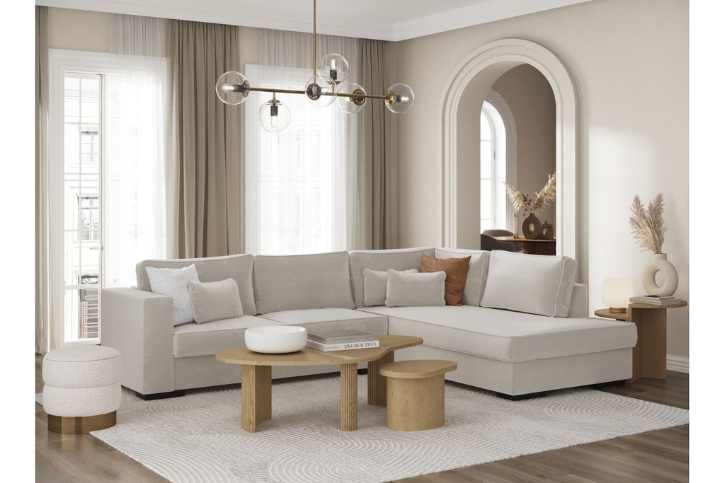 Canapé d'angle XXL BELAGIA  4 places en tissu - Beige - Angle Droit