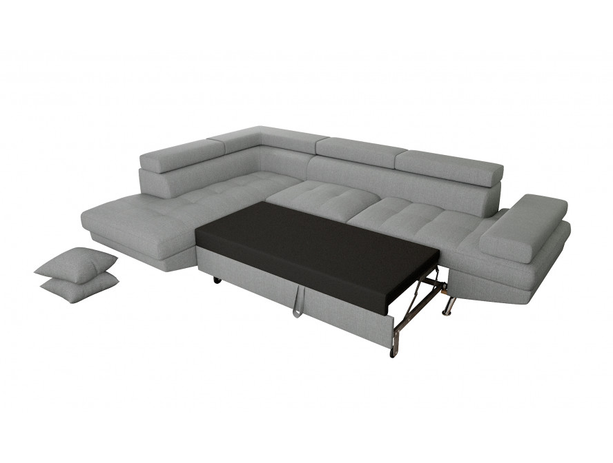 Canapé d'angle convertible RIO 5 places avec coffre de rangement en tissu - Gris clair - Angle Gauche