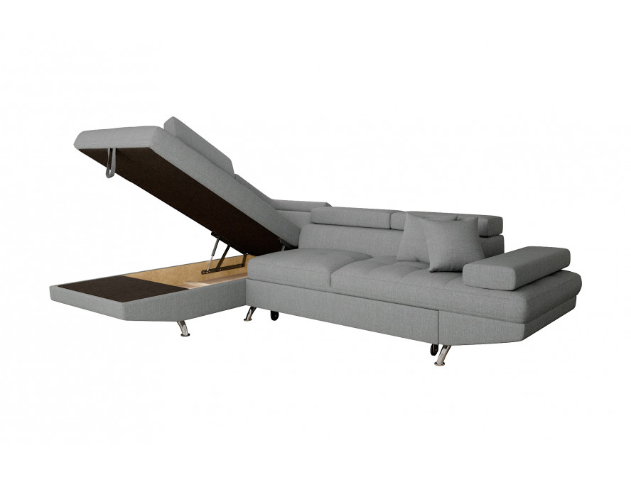 Canapé d'angle convertible RIO 5 places avec coffre de rangement en tissu - Gris clair - Angle Gauche