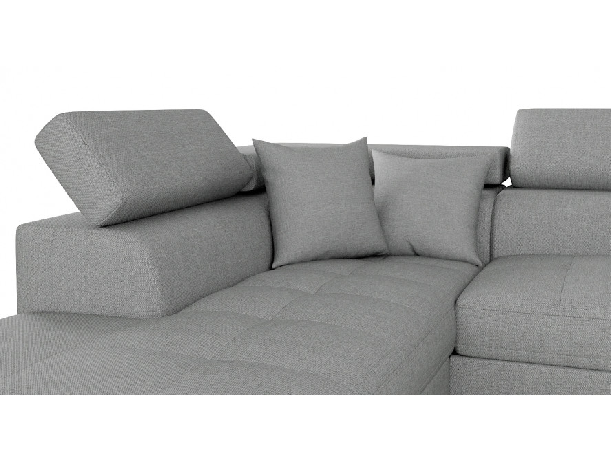 Canapé d'angle convertible RIO 5 places avec coffre de rangement en tissu - Gris clair - Angle Gauche