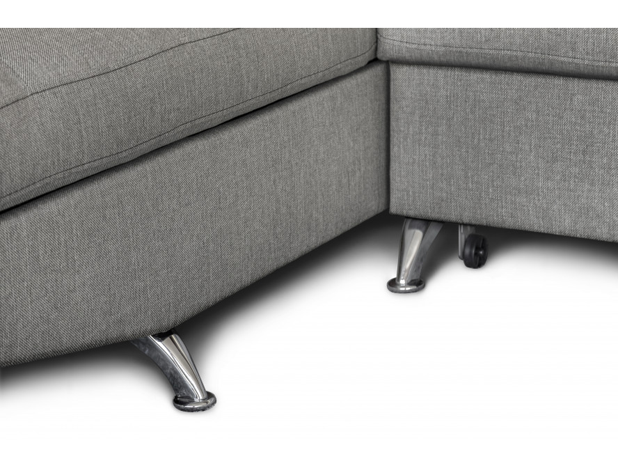 Canapé d'angle convertible RIO 5 places avec coffre de rangement en tissu - Gris clair - Angle Gauche