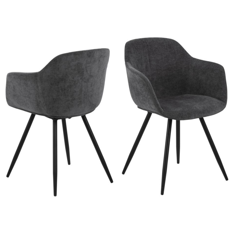 Fauteuil NOELLA Mét. noir mat & Tissu Danny gris foncé