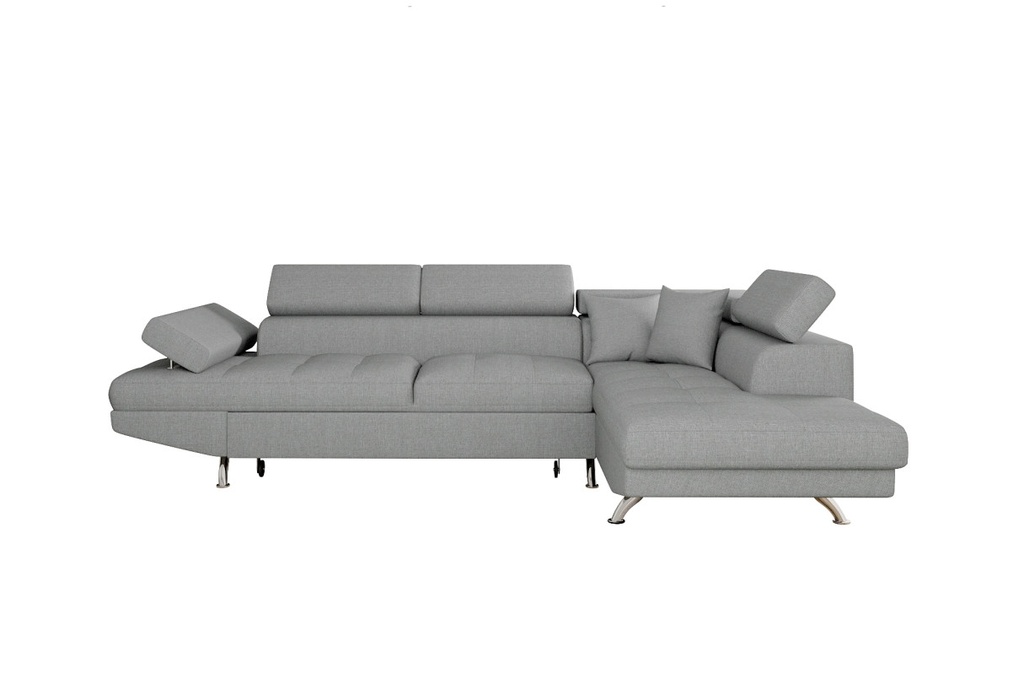 Canapé d'angle convertible RIO 5 places avec coffre de rangement en tissu - Gris clair - Angle Droit