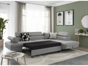 Canapé d'angle convertible RIO 5 places avec coffre de rangement en tissu - Gris clair - Angle Droit