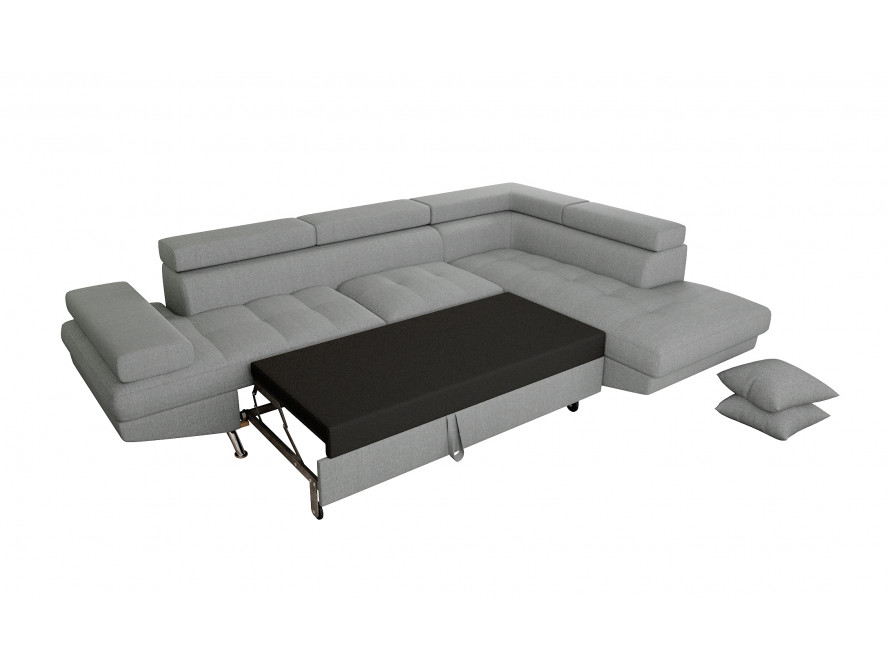 Canapé d'angle convertible RIO 5 places avec coffre de rangement en tissu - Gris clair - Angle Droit