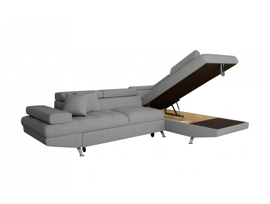 Canapé d'angle convertible RIO 5 places avec coffre de rangement en tissu - Gris clair - Angle Droit