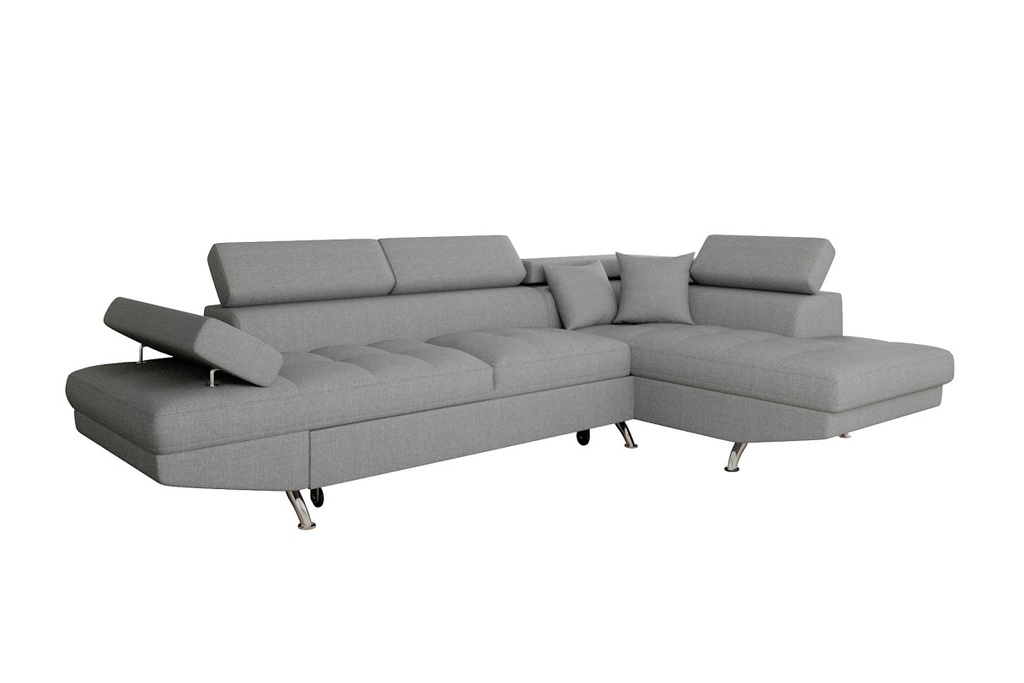 Canapé d'angle convertible RIO 5 places avec coffre de rangement en tissu - Gris clair - Angle Droit