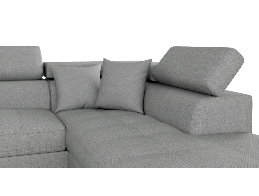Canapé d'angle convertible RIO 5 places avec coffre de rangement en tissu - Gris clair - Angle Droit