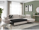 Canapé d'angle convertible RIO 5 places avec coffre de rangement en tissu - Beige - Angle Droit

