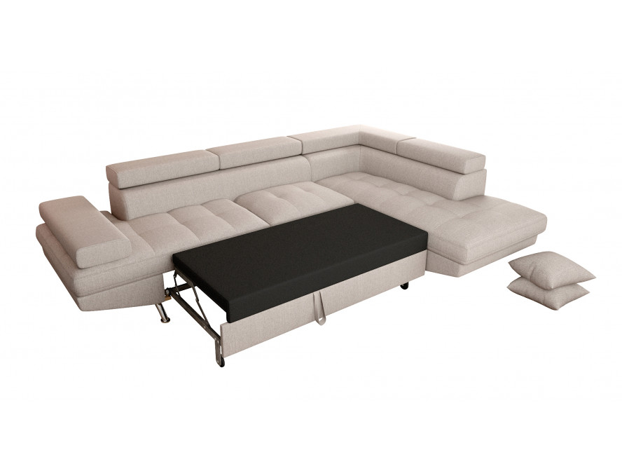 Canapé d'angle convertible RIO 5 places avec coffre de rangement en tissu - Beige - Angle Droit
