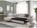 Canapé d'angle convertible RIO 5 places avec coffre de rangement en tissu - Beige - Angle Gauche