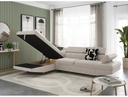 Canapé d'angle convertible RIO 5 places avec coffre de rangement en tissu - Beige - Angle Gauche