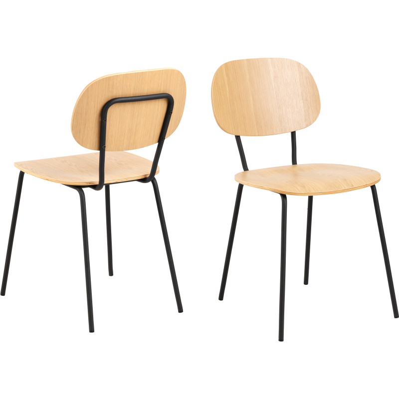 Lot 2 Chaises AMIRA  Métal noir mat & Chêne mat laqué NC